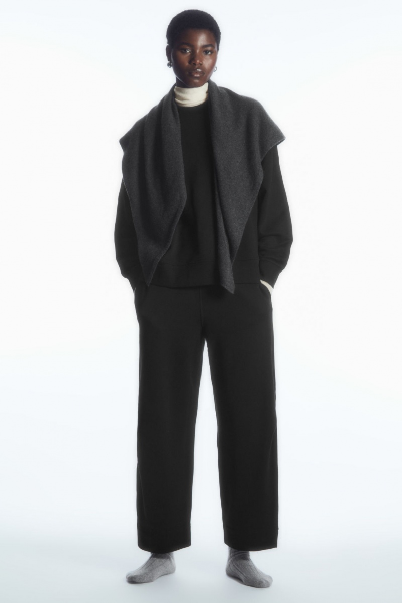 Women's COS Oversized Fleece-Back Sweatshirt Black NZ-68CIZWALQ