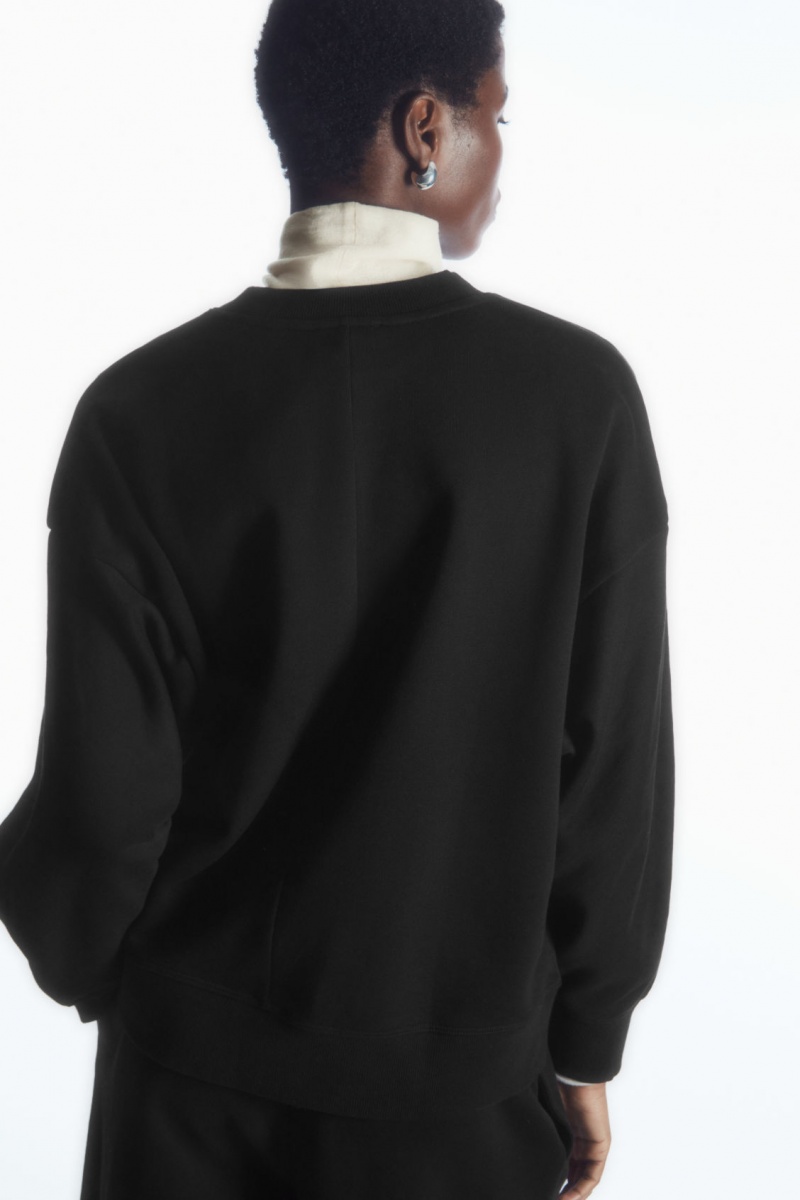 Women's COS Oversized Fleece-Back Sweatshirt Black NZ-68CIZWALQ