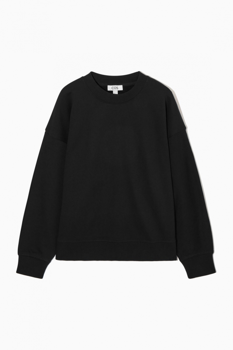 Women's COS Oversized Fleece-Back Sweatshirt Black NZ-68CIZWALQ