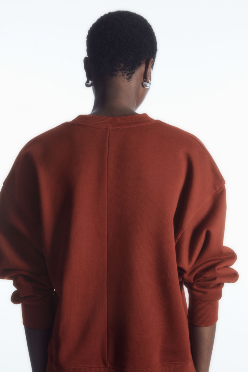 Women's COS Oversized Fleece-Back Sweatshirt Brown NZ-76JWBPGFA