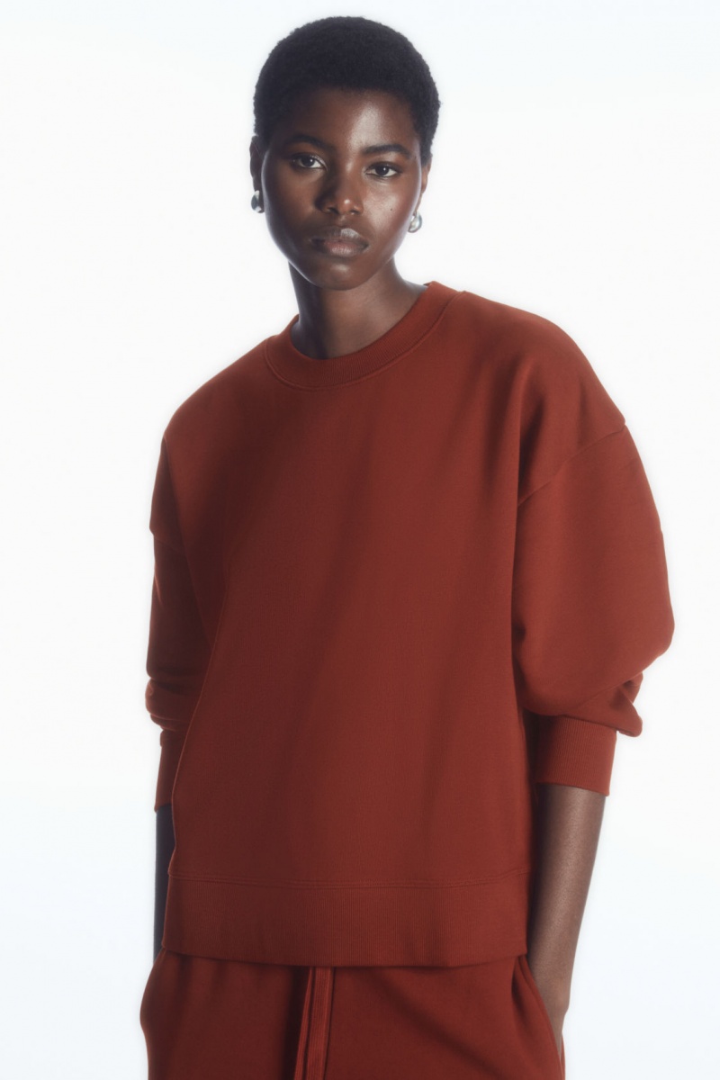 Women\'s COS Oversized Fleece-Back Sweatshirt Brown NZ-76JWBPGFA