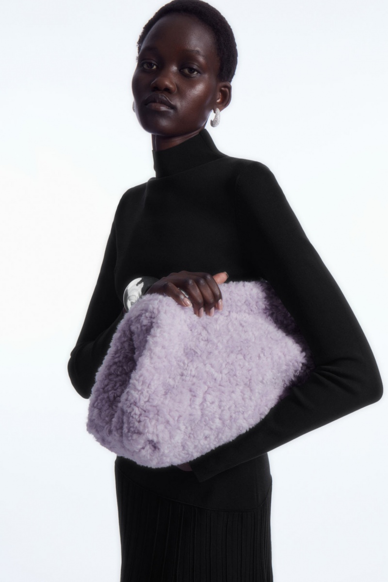 Women's COS Oversized Framed Teddy Clutch Bags Purple NZ-38UWFGNQI