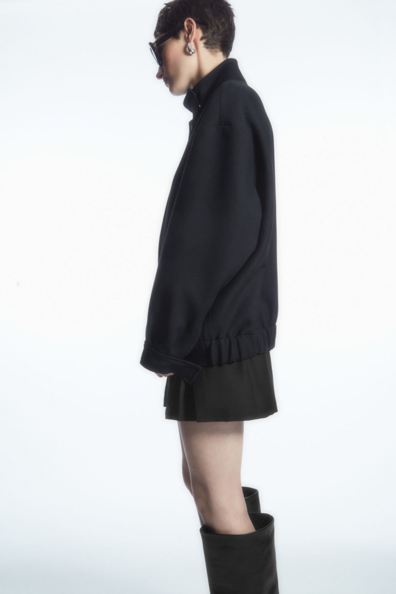 Women's COS Oversized Funnel-Neck Wool Bomber Jackets Black NZ-79JXANCYU