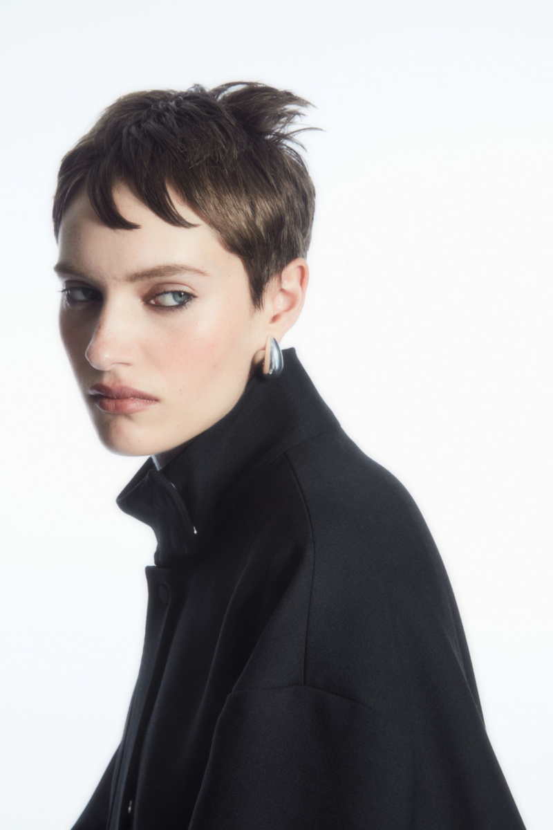 Women's COS Oversized Funnel-Neck Wool Bomber Jackets Black NZ-79JXANCYU