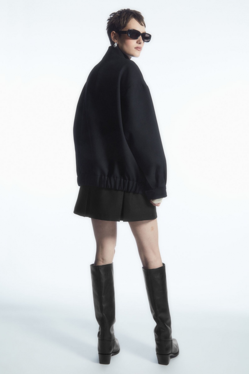 Women's COS Oversized Funnel-Neck Wool Bomber Jackets Black NZ-79JXANCYU