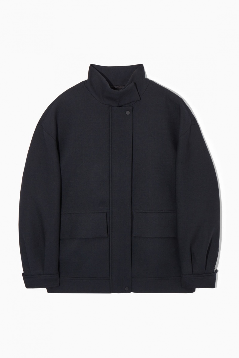 Women's COS Oversized Funnel-Neck Wool Bomber Jackets Black NZ-79JXANCYU