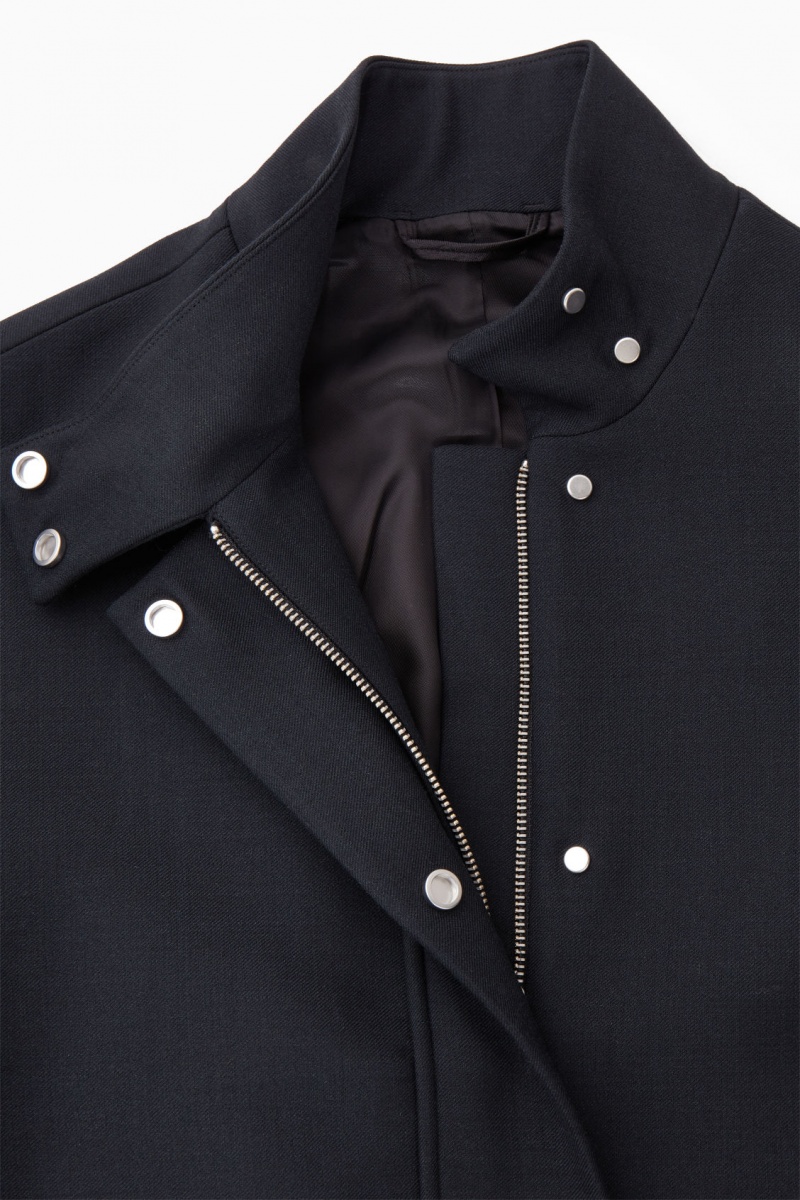 Women's COS Oversized Funnel-Neck Wool Bomber Jackets Black NZ-79JXANCYU