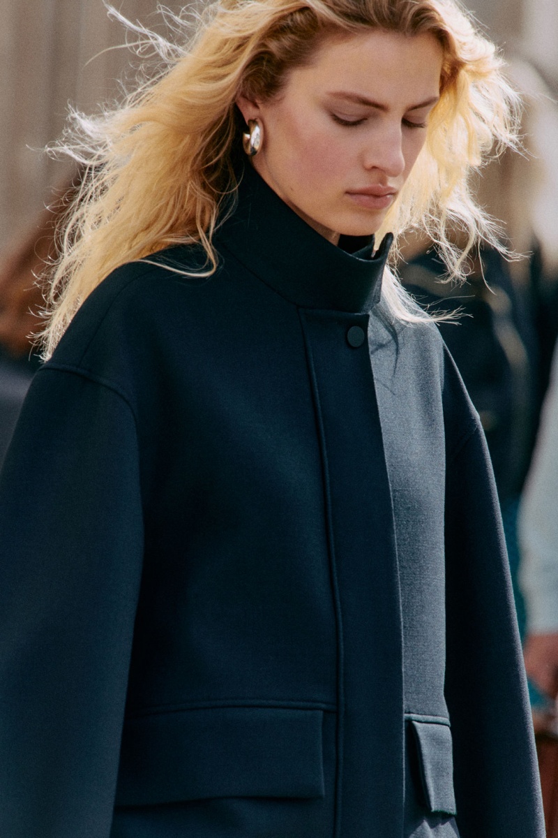 Women's COS Oversized Funnel-Neck Wool Bomber Jackets Black NZ-79JXANCYU