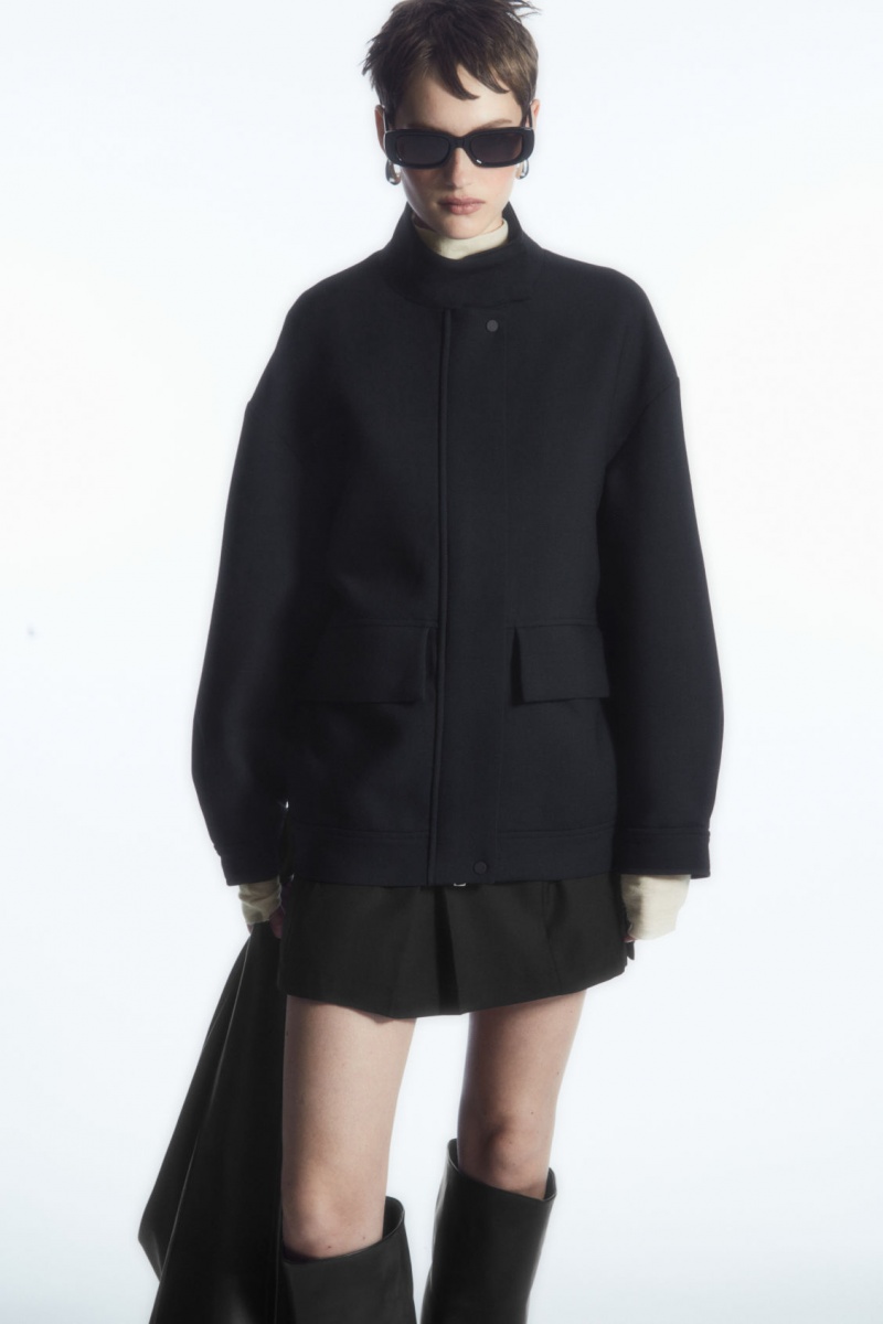 Women\'s COS Oversized Funnel-Neck Wool Bomber Jackets Black NZ-79JXANCYU