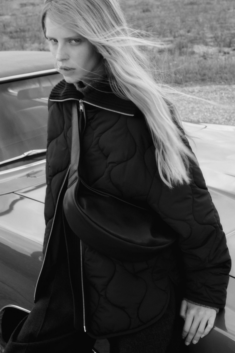 Women's COS Oversized Knitted-Collar Quilted Jackets Black NZ-81TNCHYRK