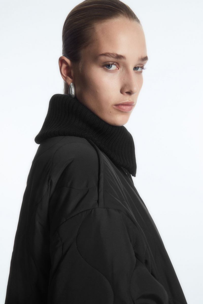 Women's COS Oversized Knitted-Collar Quilted Jackets Black NZ-81TNCHYRK