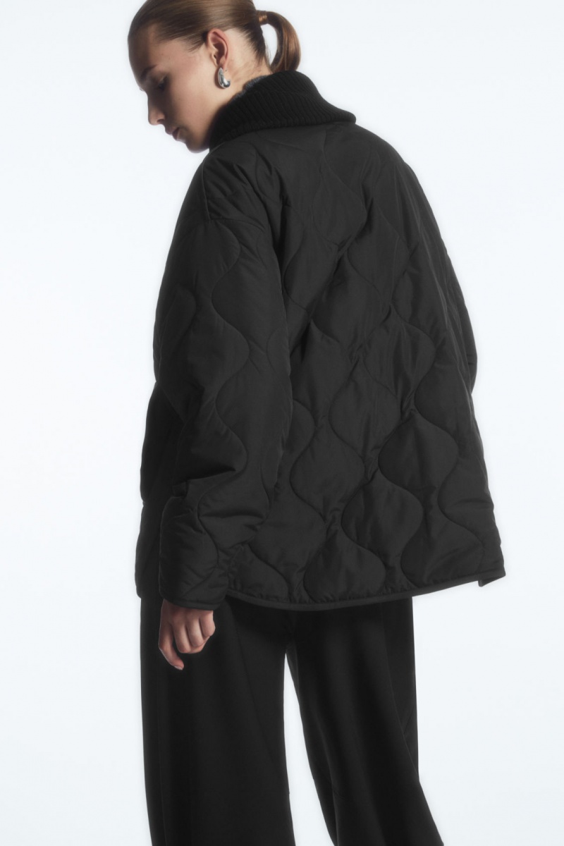 Women's COS Oversized Knitted-Collar Quilted Jackets Black NZ-81TNCHYRK