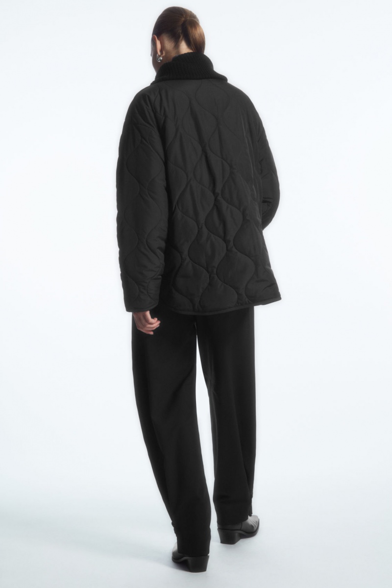 Women's COS Oversized Knitted-Collar Quilted Jackets Black NZ-81TNCHYRK