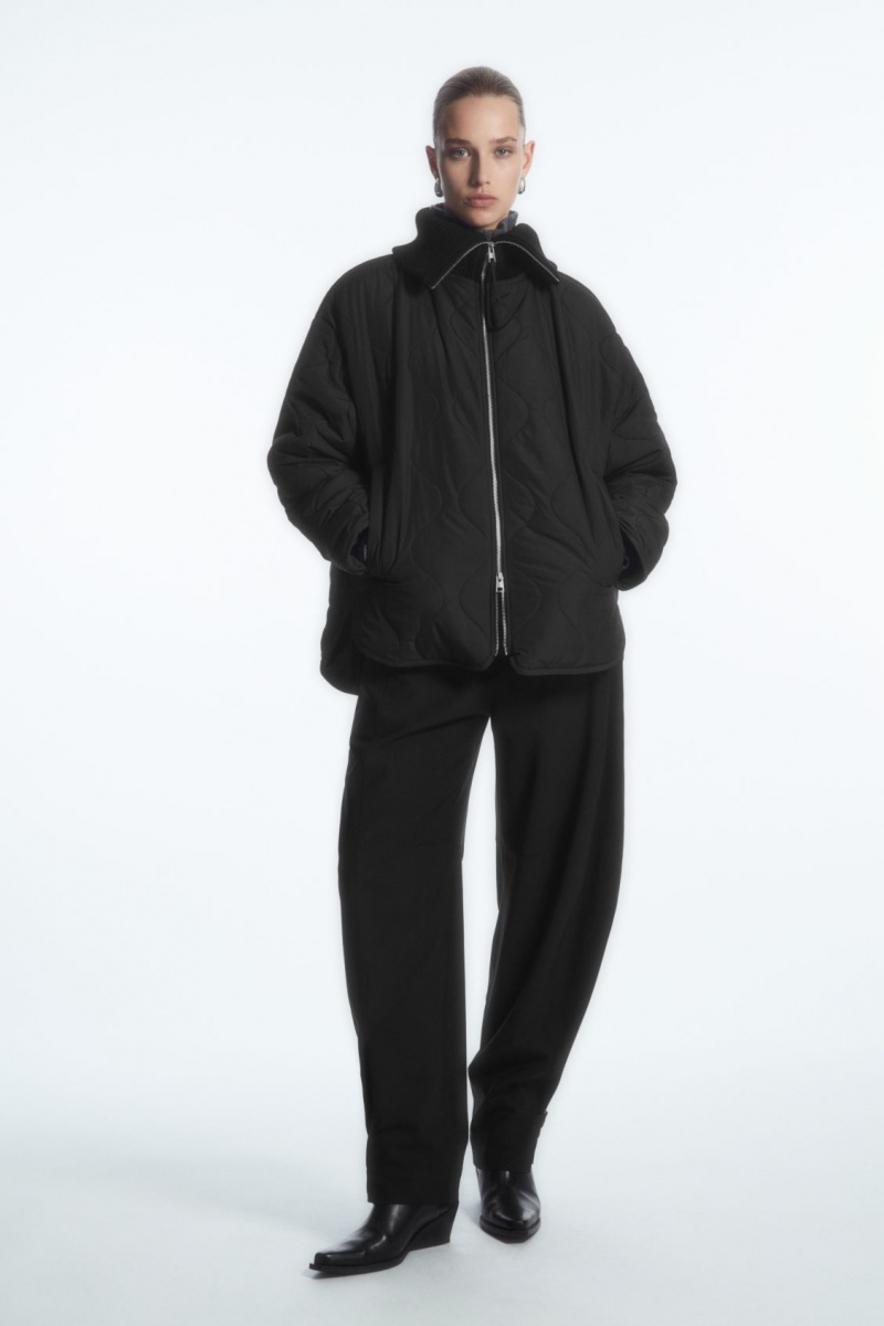 Women's COS Oversized Knitted-Collar Quilted Jackets Black NZ-81TNCHYRK