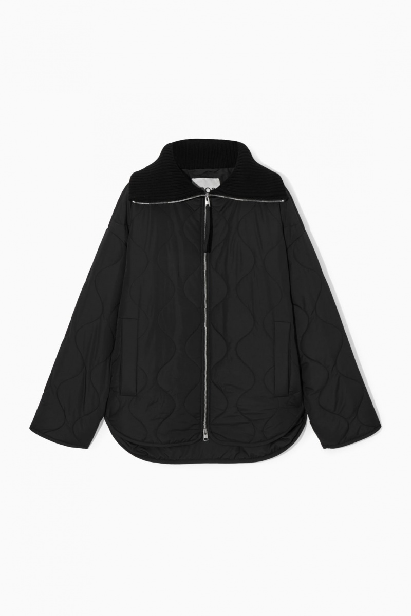 Women's COS Oversized Knitted-Collar Quilted Jackets Black NZ-81TNCHYRK