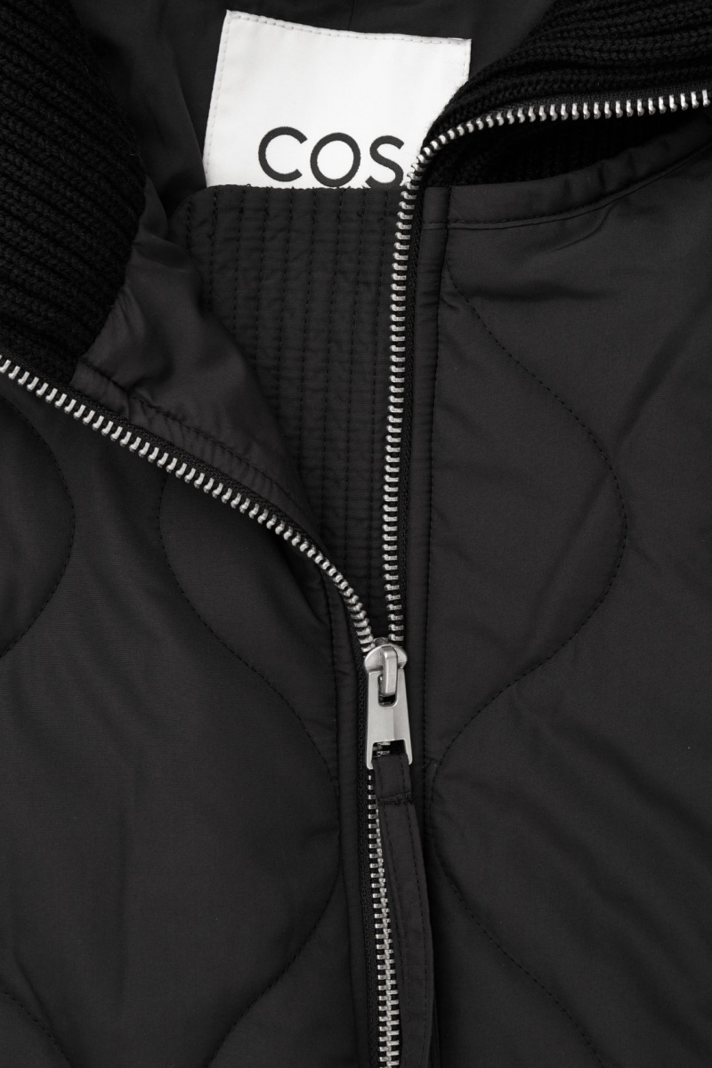 Women's COS Oversized Knitted-Collar Quilted Jackets Black NZ-81TNCHYRK
