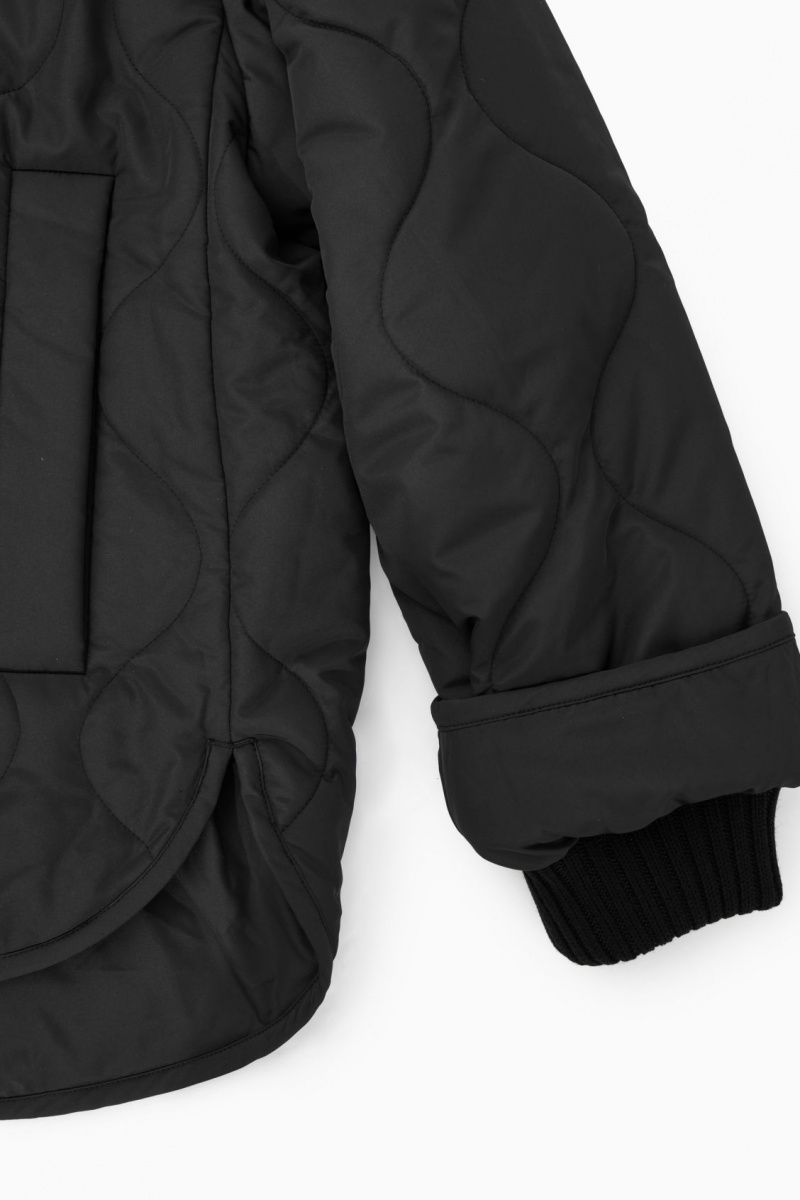 Women's COS Oversized Knitted-Collar Quilted Jackets Black NZ-81TNCHYRK