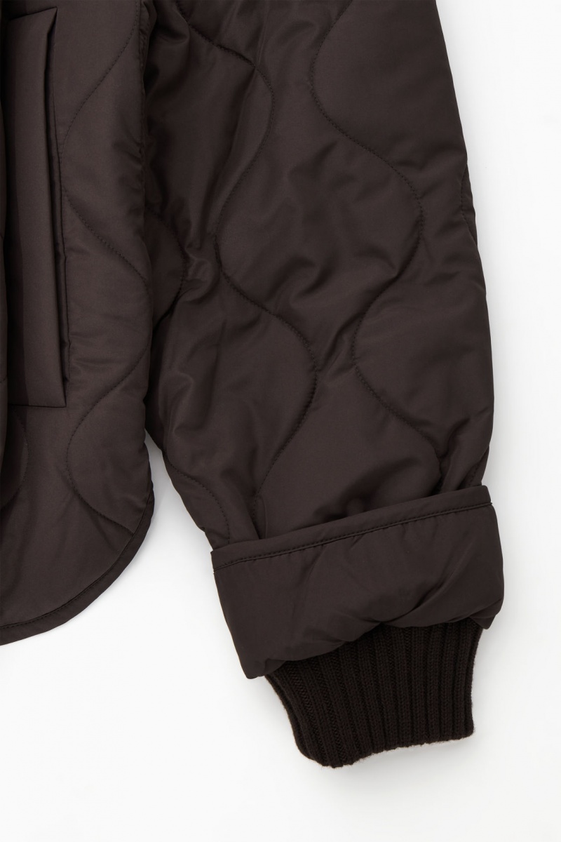 Women's COS Oversized Knitted-Collar Quilted Jackets Dark Brown NZ-56WQFGEXR