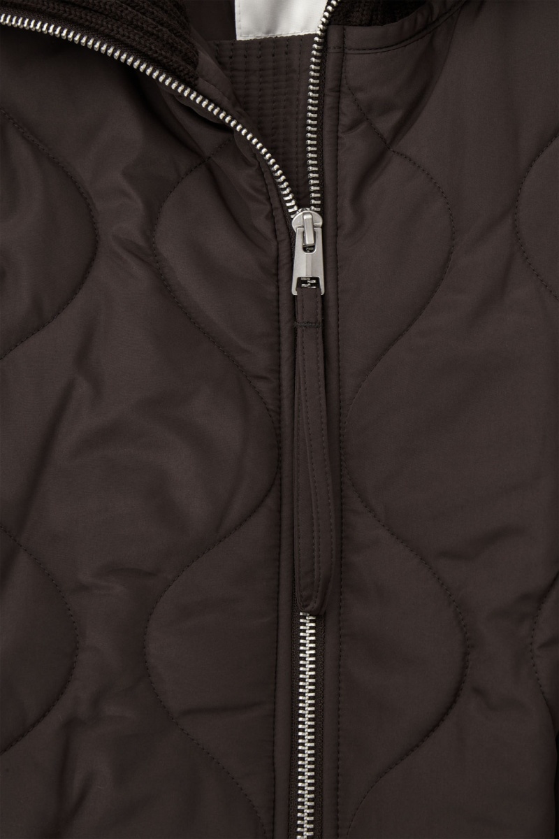 Women's COS Oversized Knitted-Collar Quilted Jackets Dark Brown NZ-56WQFGEXR