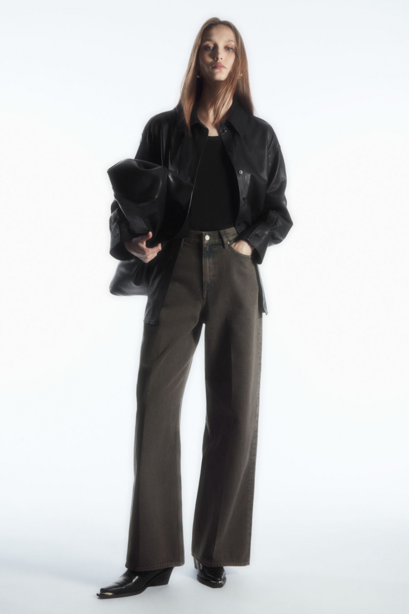 Women's COS Oversized Leather Shirts Black NZ-89CTOFVGU