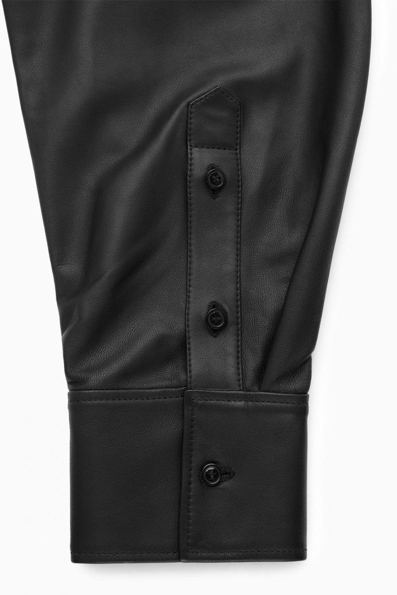 Women's COS Oversized Leather Shirts Black NZ-89CTOFVGU