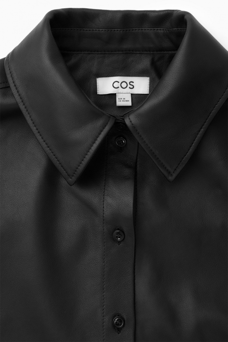 Women's COS Oversized Leather Shirts Black NZ-89CTOFVGU