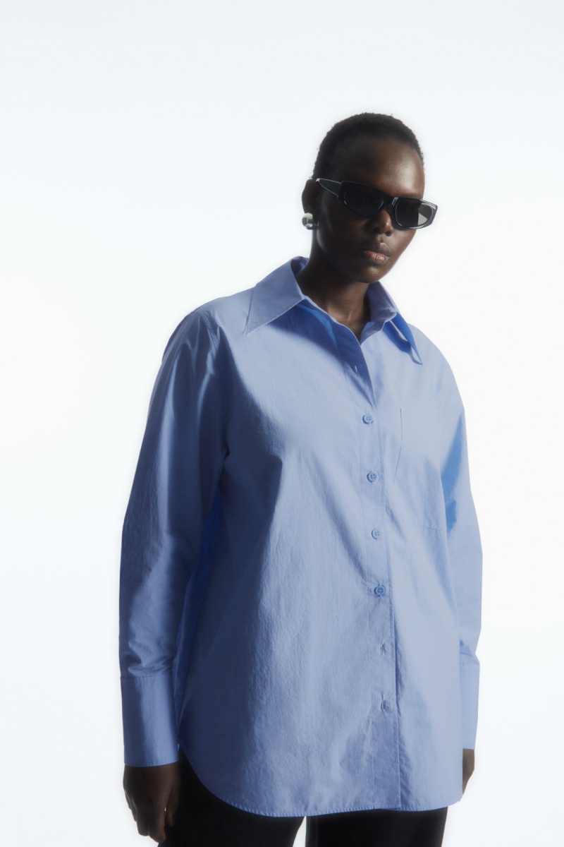 Women\'s COS Oversized Long-Sleeve Shirts Blue NZ-65TVPCSND
