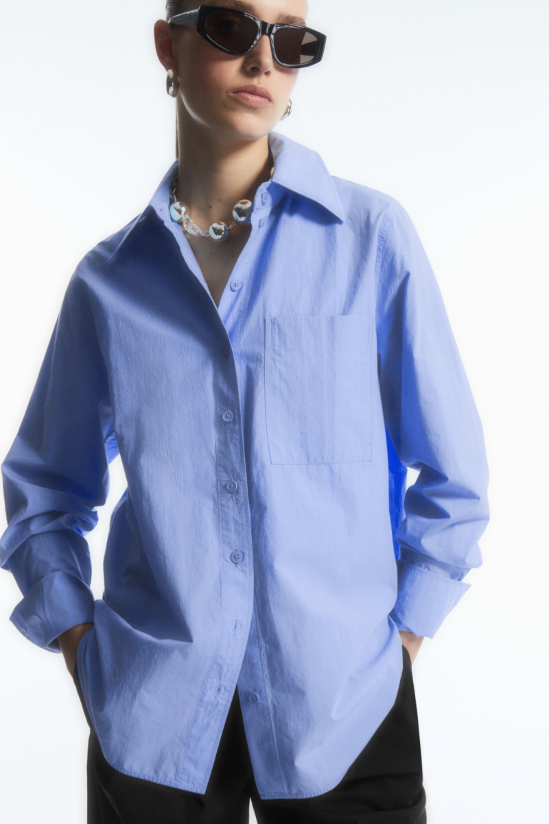 Women's COS Oversized Long-Sleeve Shirts Light Blue NZ-19EASTIJU