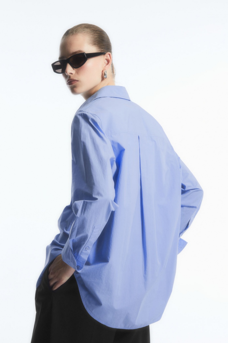 Women's COS Oversized Long-Sleeve Shirts Light Blue NZ-19EASTIJU