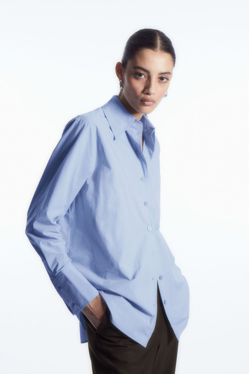 Women\'s COS Oversized Long-Sleeve Shirts Light Blue NZ-43IAKXVFL