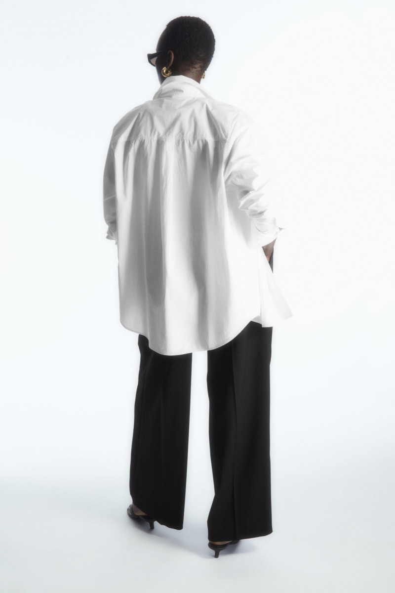 Women's COS Oversized Long-Sleeve Shirts White NZ-10VEXAGHZ
