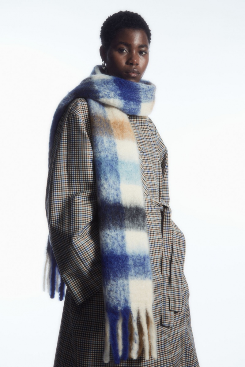 Women's COS Oversized Mohair-Blend Scarf Blue / Brown NZ-73DQLVXER
