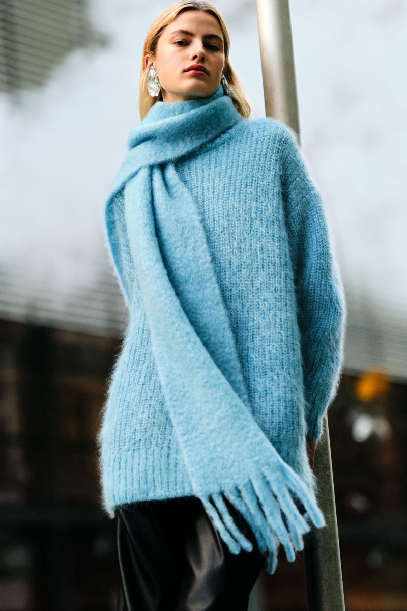 Women's COS Oversized Mohair-Blend Scarf Blue / Brown NZ-73DQLVXER