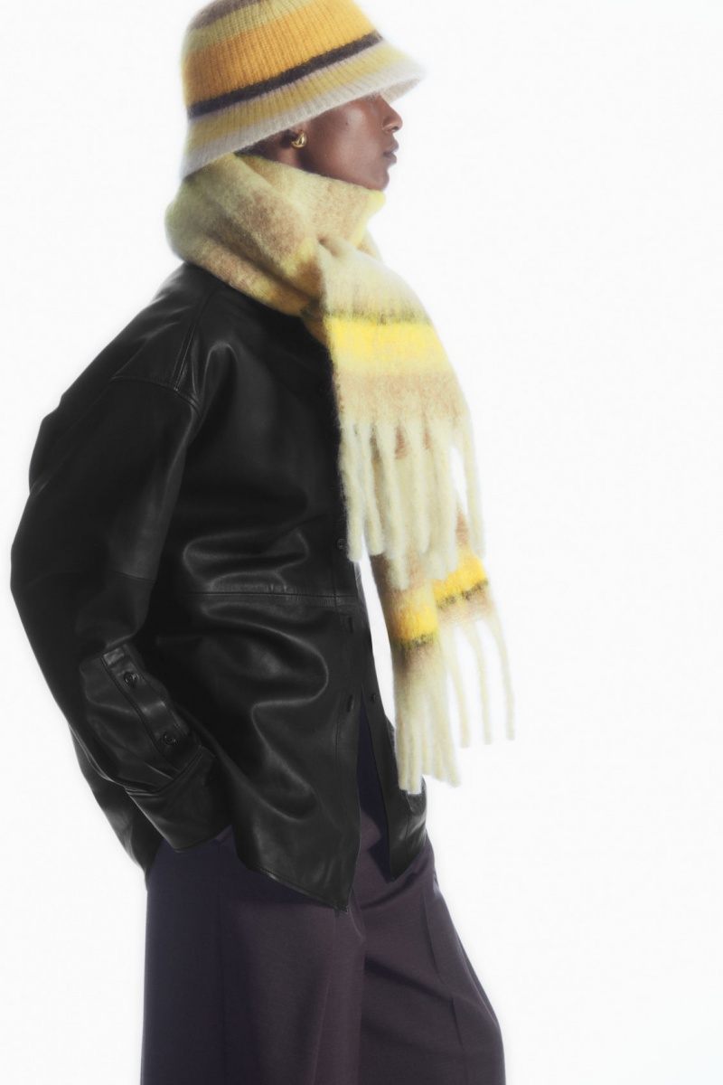 Women's COS Oversized Mohair-Blend Scarf Brown / Yellow NZ-52ZAIENWM