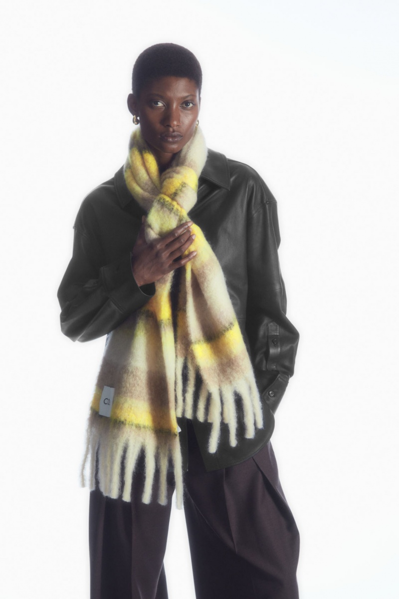 Women's COS Oversized Mohair-Blend Scarf Brown / Yellow NZ-52ZAIENWM