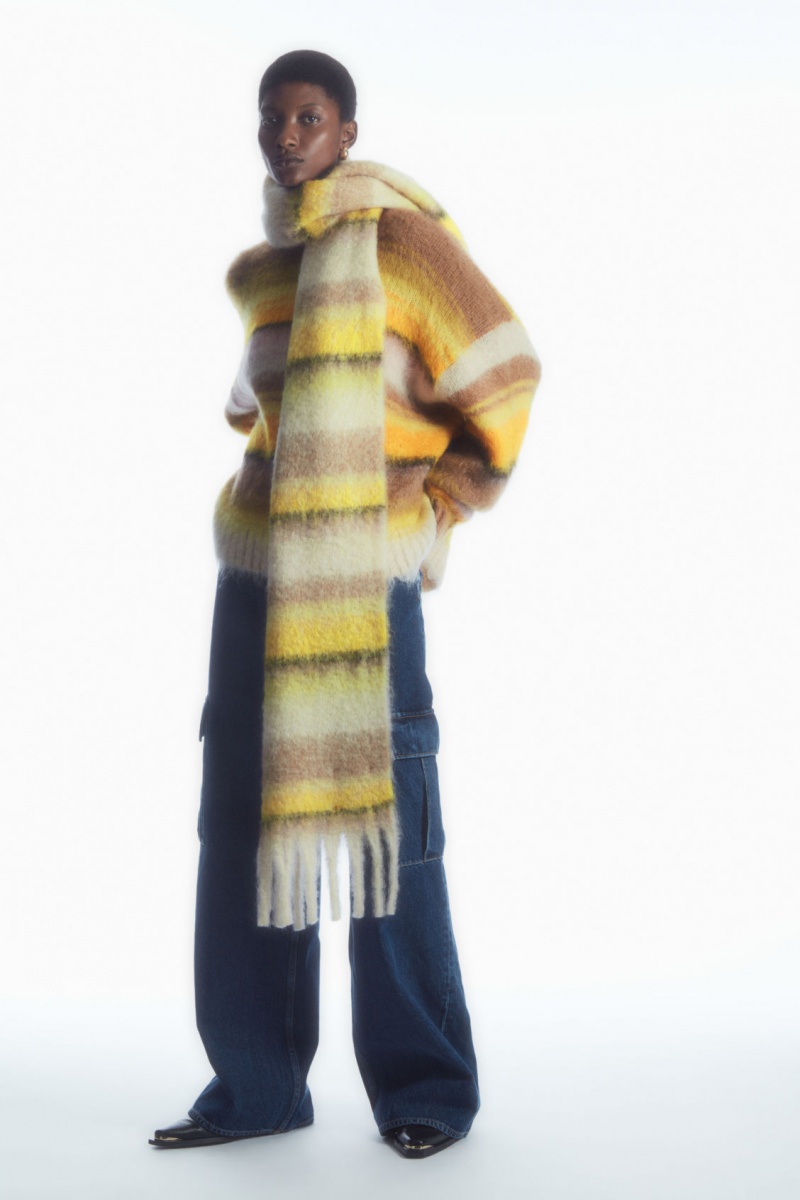 Women\'s COS Oversized Mohair-Blend Scarf Brown / Yellow NZ-52ZAIENWM