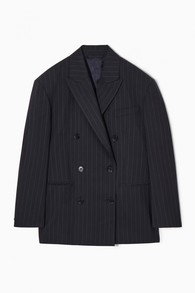 Women's COS Oversized Pinstriped Wool Blazer Navy NZ-84XHRZOEY