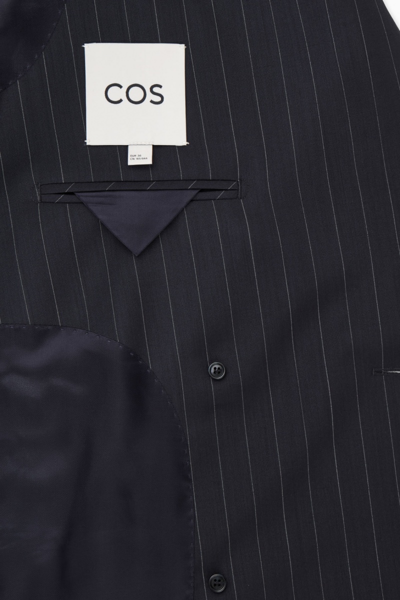 Women's COS Oversized Pinstriped Wool Blazer Navy NZ-84XHRZOEY