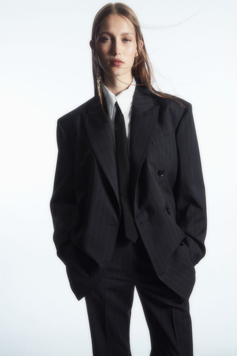 Women\'s COS Oversized Pinstriped Wool Blazer Navy NZ-84XHRZOEY
