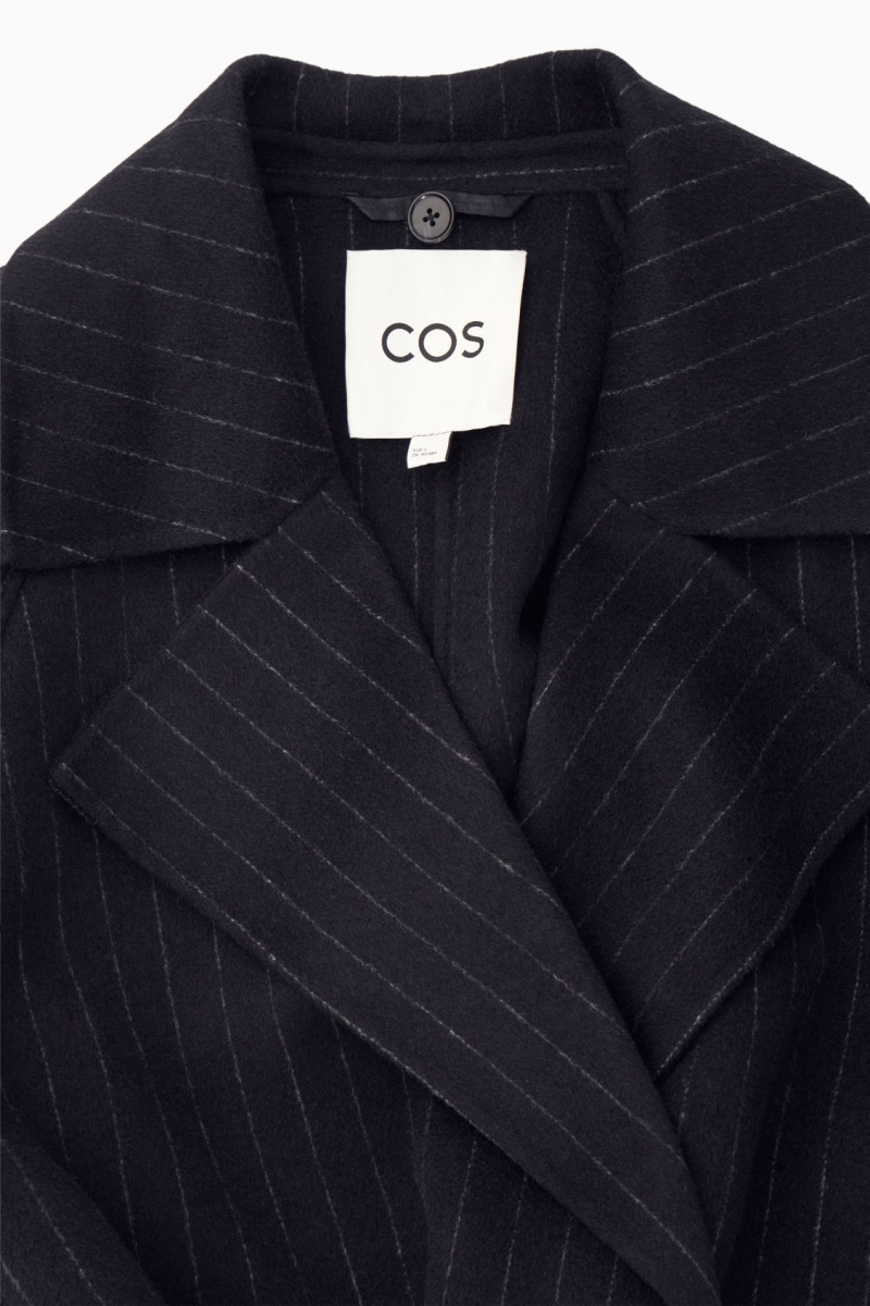 Women's COS Oversized Pinstriped Wool Scarf Coats Navy NZ-57JDZTKVR