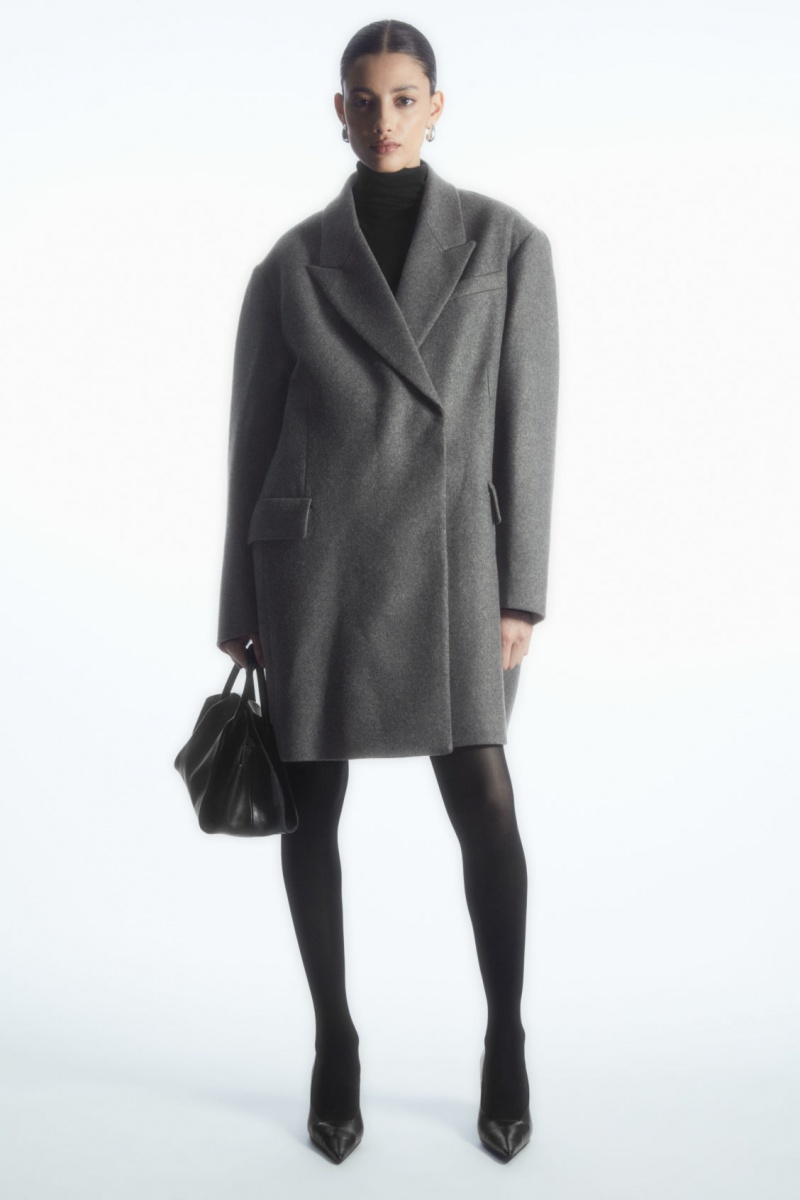 Women's COS Oversized Power-Shoulder Wool Coats Grey NZ-06PIATSNC
