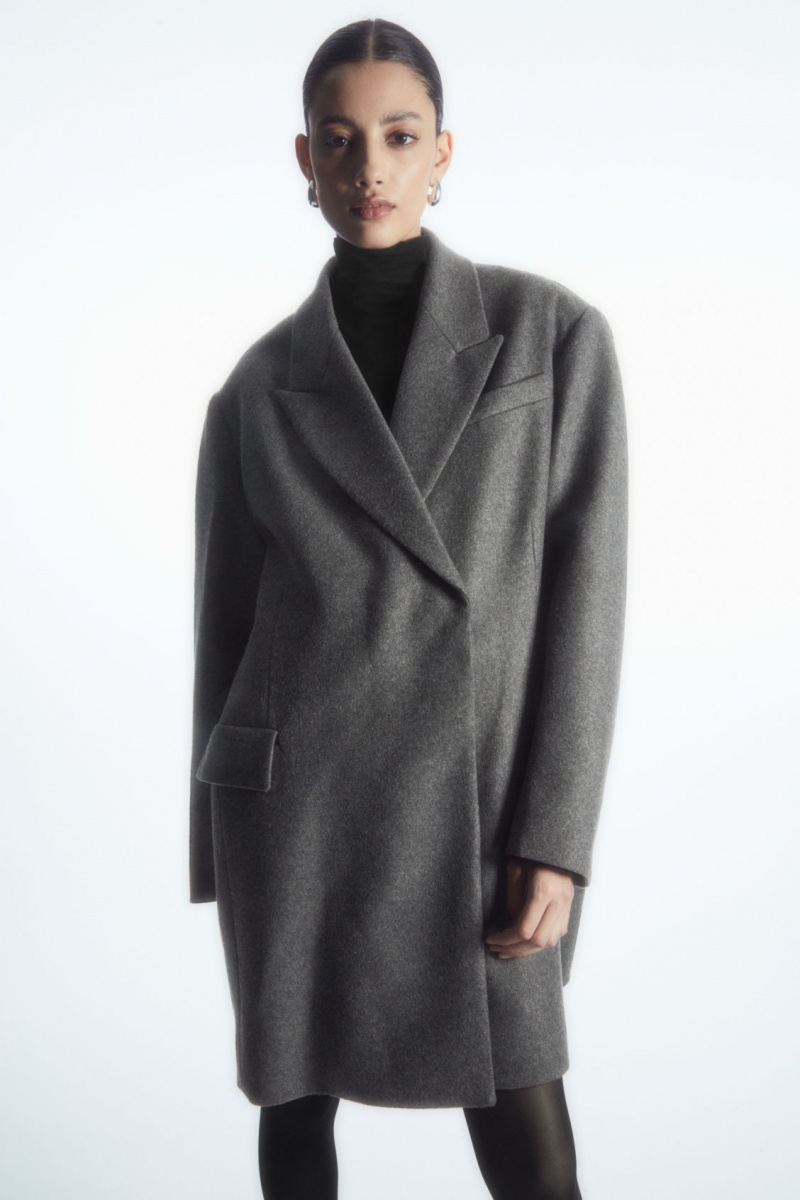 Women's COS Oversized Power-Shoulder Wool Coats Grey NZ-06PIATSNC
