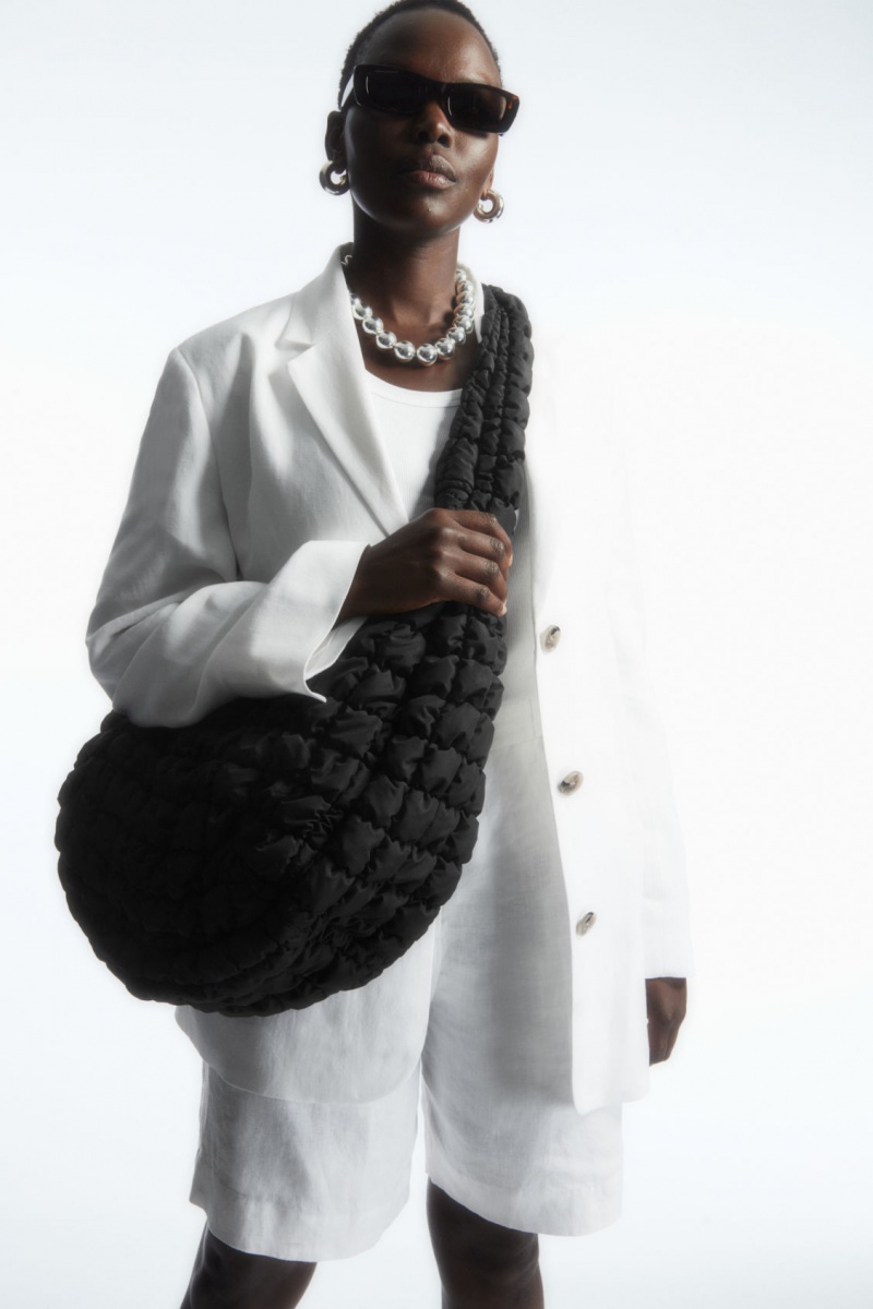Women's COS Oversized Quilted Crossbody Bag Black NZ-62TODKCVM