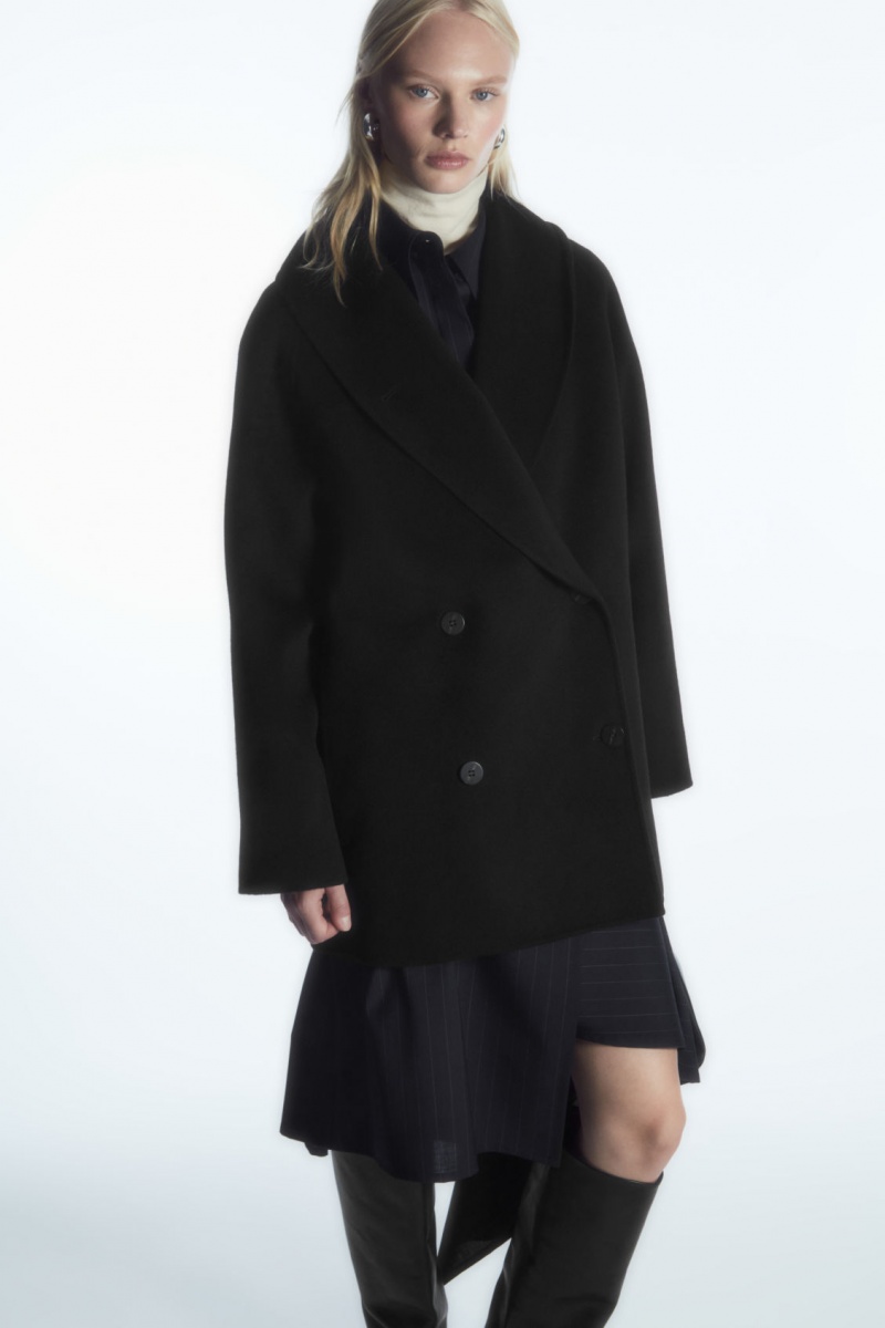Women's COS Oversized Shawl-Collar Wool Jackets Black NZ-93VDGHPER
