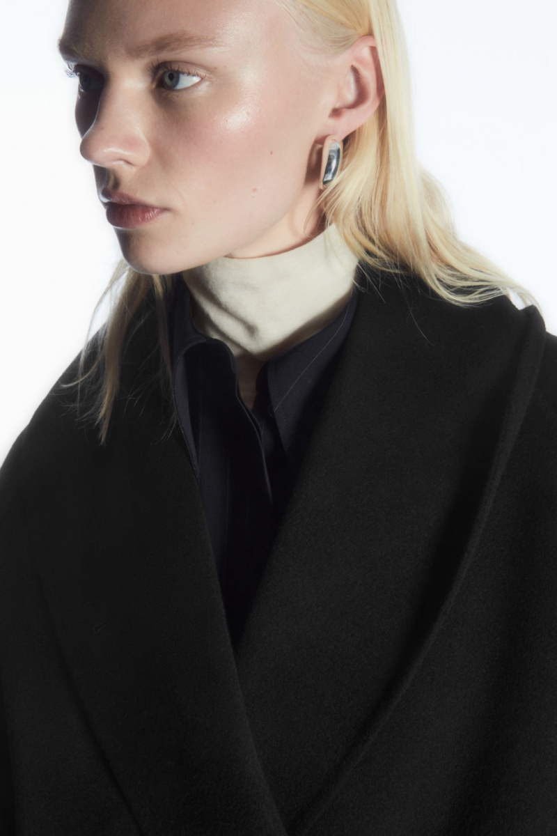 Women's COS Oversized Shawl-Collar Wool Jackets Black NZ-93VDGHPER