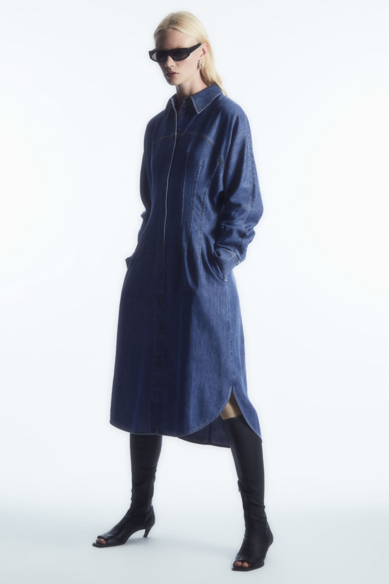 Women's COS Oversized Waisted Denim Dress Blue NZ-04OKASUNP
