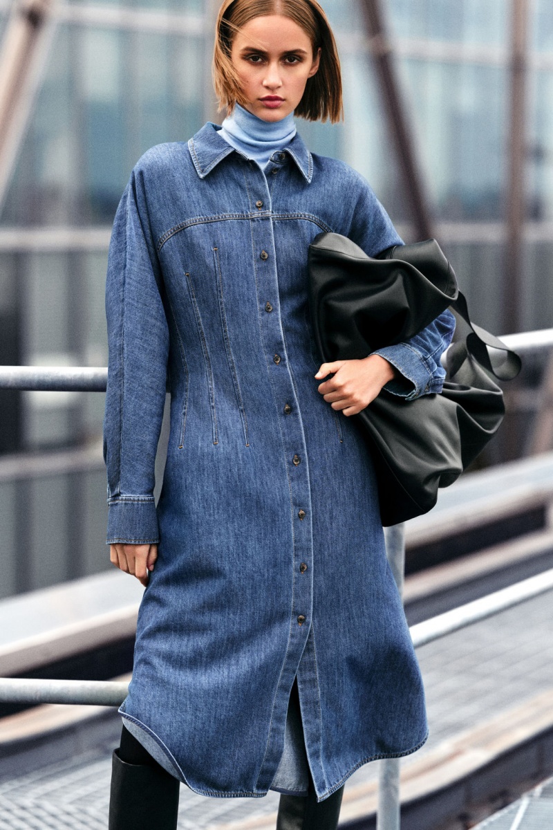 Women's COS Oversized Waisted Denim Dress Blue NZ-04OKASUNP