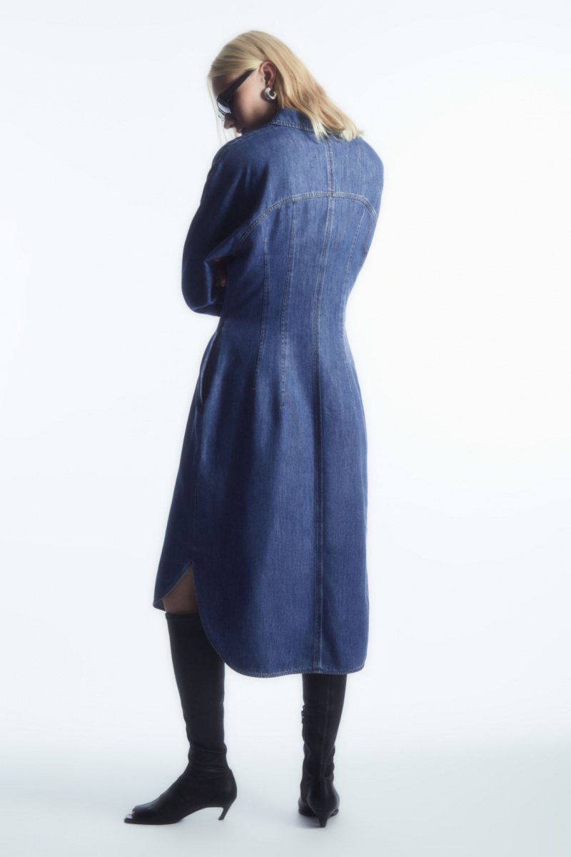 Women's COS Oversized Waisted Denim Dress Blue NZ-04OKASUNP