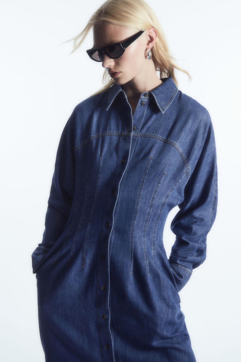 Women's COS Oversized Waisted Denim Dress Blue NZ-04OKASUNP