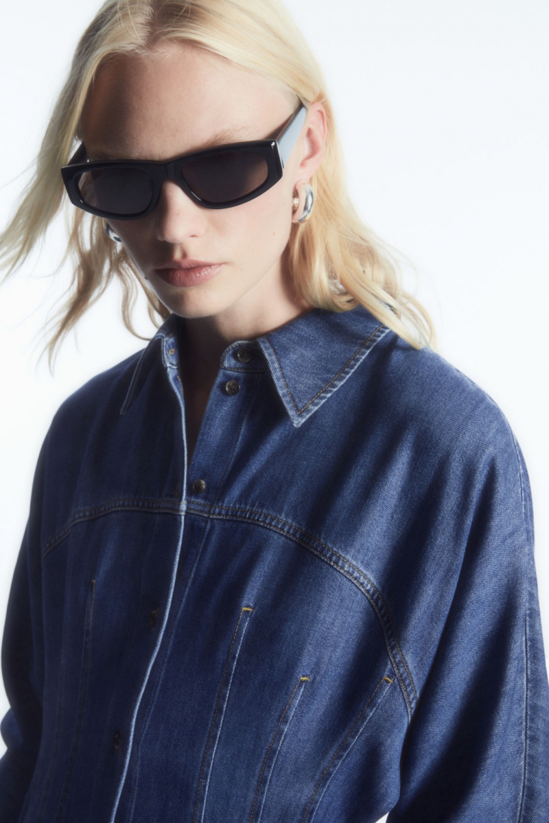 Women's COS Oversized Waisted Denim Dress Blue NZ-04OKASUNP